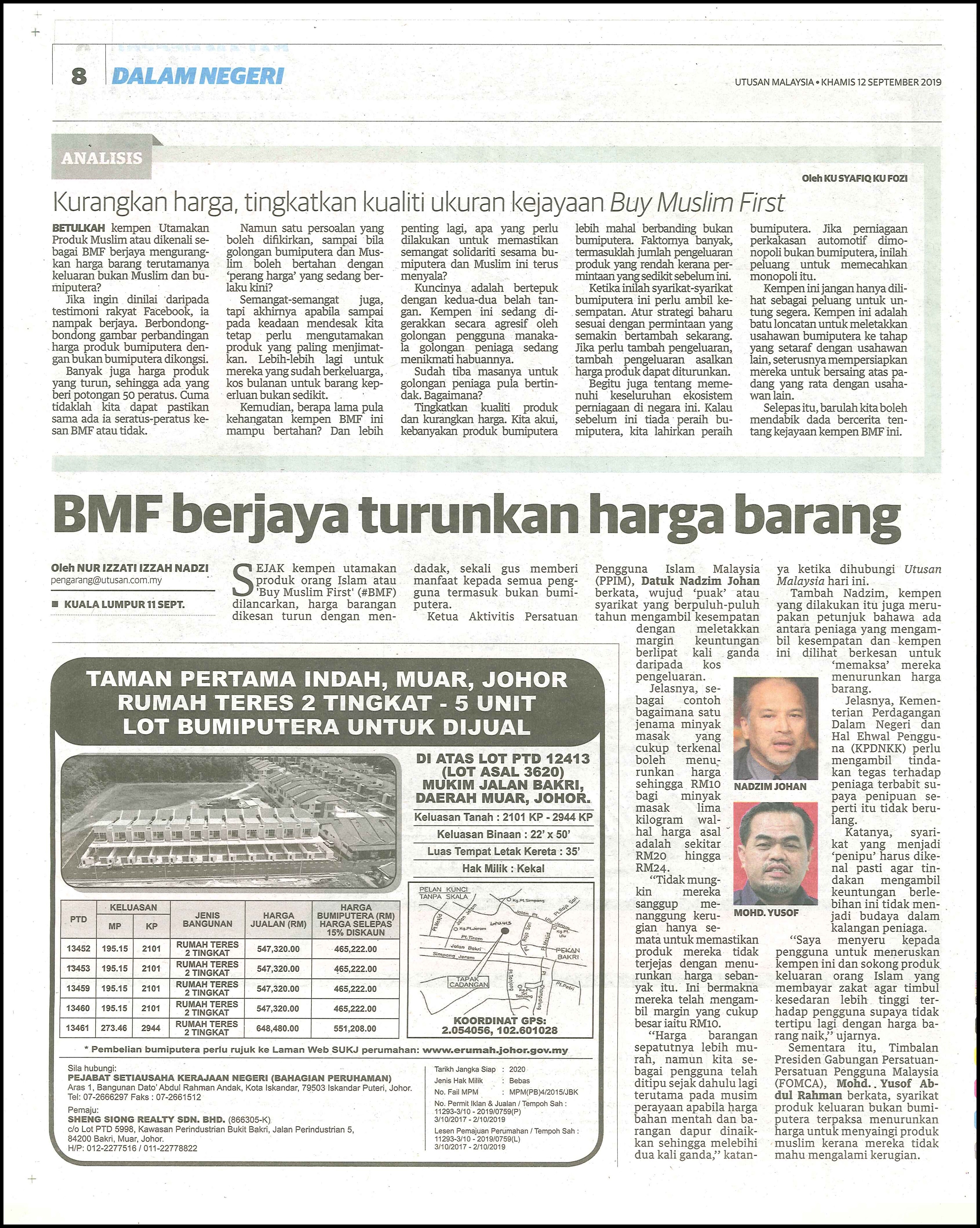 BMF BERJAYA TURUNKAN HARGA BARANG – UTUSAN MALAYSIA – 12/09/2019 ...